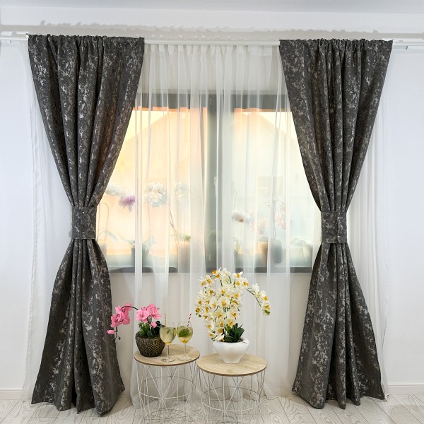Draperie din Jacquard, 100cm latime x 240cm inaltime , cu rejansa pt sina, Gri deschis [1]