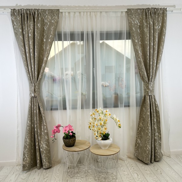 Set 2 Draperii din Jacquard, 1m latime x 2.50m inaltime x rejansa pt sina , Grej [1]
