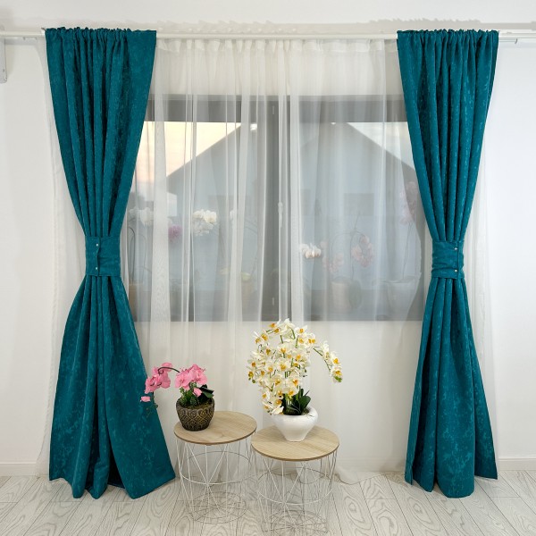 Draperie din Jacquard, 200x260cm, cu rejansa pentru BARA, Turquoise [1]