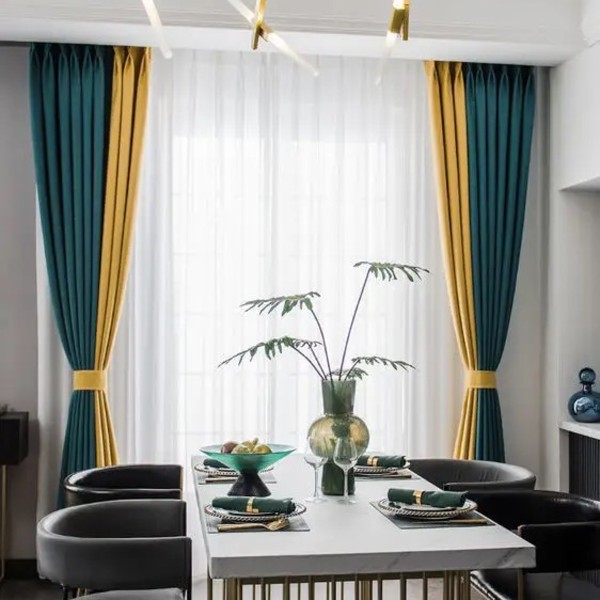 Set 4 Draperii, din Catifea, Bicolor, 70 cm x 160 cm,rejansa pt. sina, Turquoise - Galben [1]