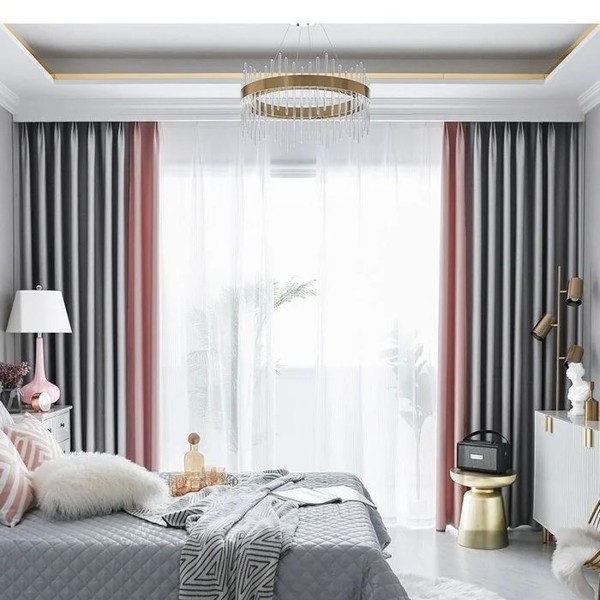 Set 2 draperii Blackout din Catifea, Bicolor Gri deschis - Roz, 3m latime x 2.48m inaltime, cu rejansa pentru SINA [1]