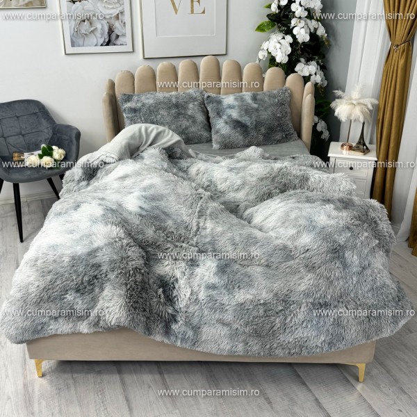 Lenjerie pat super pufoasa, COCOLINO Fluffy,  4 piese, Gri deschis degrade [1]