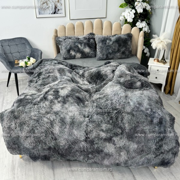 Lenjerie pat super pufoasa, COCOLINO Fluffy,  4 piese, Gri inchis degrade [1]