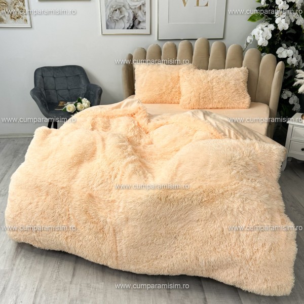 Lenjerie pat super pufoasa, COCOLINO Fluffy,  4 piese, piersica deschis [1]