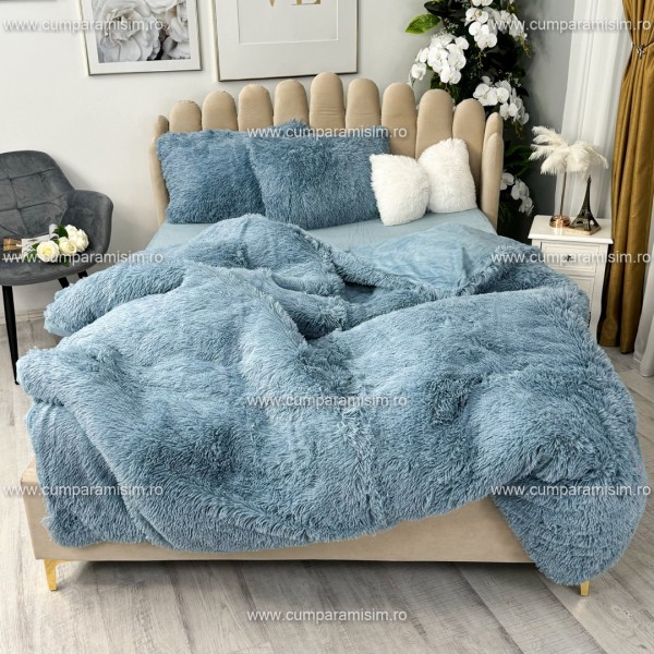 Lenjerie pat super pufoasa, COCOLINO Fluffy,  4 piese, gri albastrui [1]
