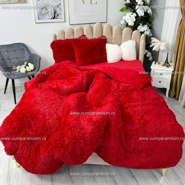 Lenjerie pat super pufoasa, COCOLINO Fluffy,  4 piese, rosu [1]