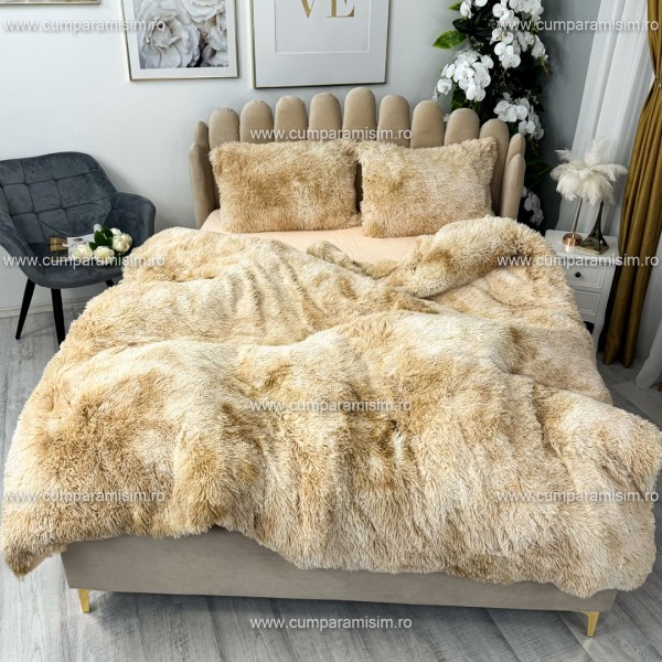 Lenjerie pat super pufoasa, COCOLINO Fluffy,  4 piese, Bej deschis degrade [1]