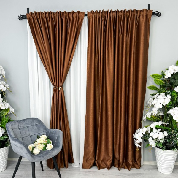Draperie Soft Touch, cu Aspect Fin și Tenta Satinată, 140cm latime x 260cm înălțime, cu TIV LAT, Maro ruginiu [1]
