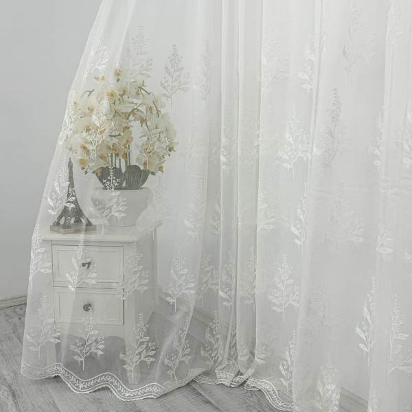 Perdea Nature din Tulle cu Broderie - 500cm x 232cm , Rejansa pt. bara , Ivoire [1]