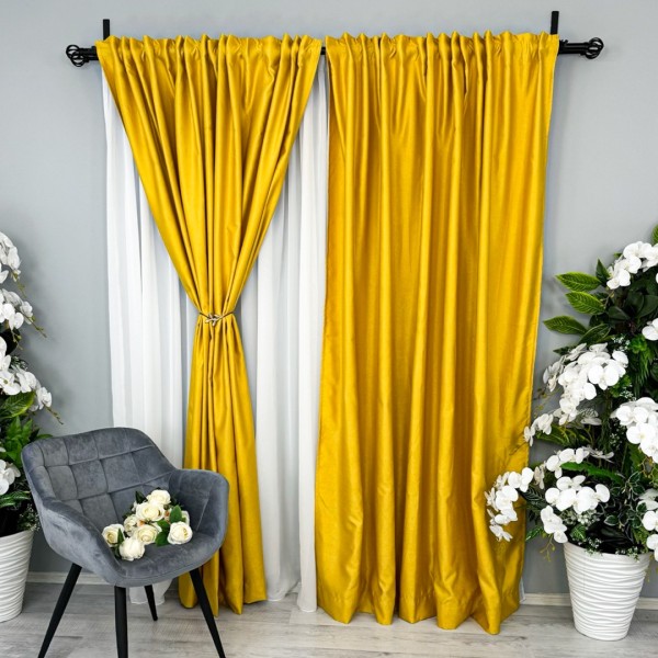 Draperie Soft Touch, cu Aspect Fin și Tenta Satinată, 140cm latime x 260cm înălțime, cu TIV LAT, Galben [1]