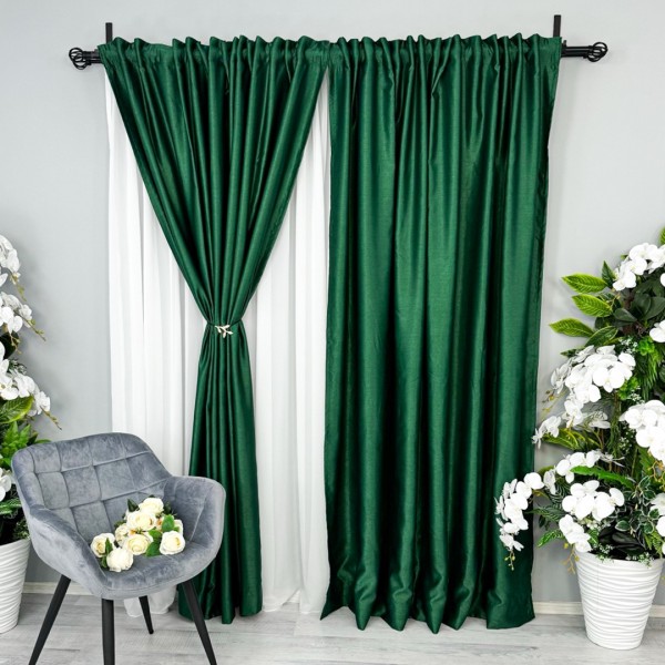 Set 2 bucati Draperie Soft Touch, Verde Smarald, 200cm latime x 232cm inaltime, cu rejansa pentru bara [1]