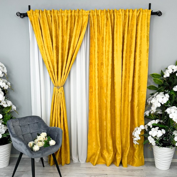 Set 2 Draperii din Jacquard model Nisip - 200cm x 232cm , Rejansa pt bara , Galben [1]