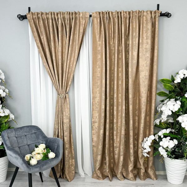 Set 2 Draperii din Jacquard model Nisip - 200cm x 232cm, Rejansa pt. bara , Bej [1]