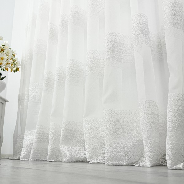 Perdea Olina din Tulle cu Broderie - 350cm latime x 255cm inaltime, Rejansa pt. sina , Alb [1]
