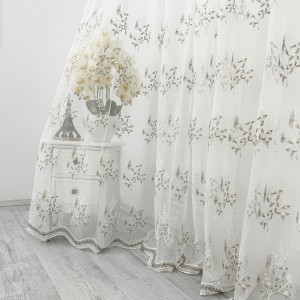 Perdea Nature din Tulle cu Broderie, Alb - Maro, 3m latime x 2.50m inaltime x rejansa pt sina