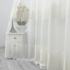 Perdea Waves din Tulle cu Broderie, Ivoire, 5 m latime x 2.32 m inaltime, cu rejansa pt bara