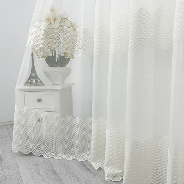 Perdea Waves din Tulle cu Broderie, Ivoire, 5 m latime x 2.32 m inaltime, cu rejansa pt bara [1]