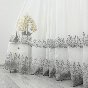 Perdea Melisa din Tulle cu Broderie - 5m latime x 232cm inaltime x Rejansa pt bara, Alb - Gri