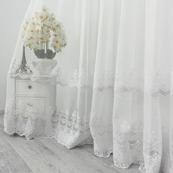 Perdea Melisa din Tulle cu Broderie - 500cm x 232cm, Rejansa pt. bara, Alb [1]