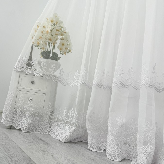 Perdea Melisa din Tulle cu Broderie - 500cm x 232cm, Rejansa pt. bara, Alb