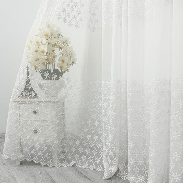 Perdea Snow din Tulle cu Broderie - 500cm x 232cm , Rejansa pt. bara , Alb [1]