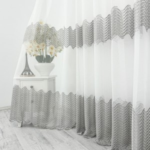 Perdea Waves din Tulle cu Broderie, Alb - Gri, 140cm latime x 260cm inaltime, cu rejansa pt bara