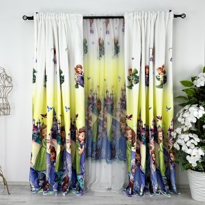 Set 2 Draperii Satinata pentru copii, model printese, 140cm latime x 260cm inaltime, cu tiv lat pt bara