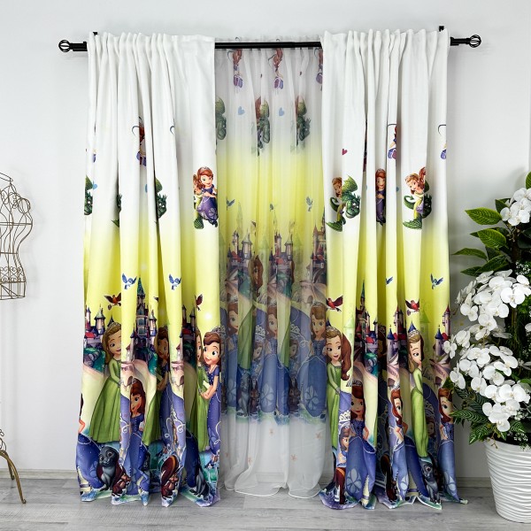 Set 2 bucati de Draperie Satinata pentru copii - 200cm x 232cm x rejansa pt bara, model printese [1]