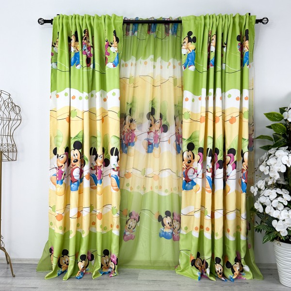 Set 2 Draperii Satinata pentru copii - 2m x 232cm x rejansa pt bara, Mickey si Minnie [1]