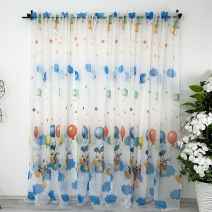 Perdea pentru Copii din Matase, Imprimata, model Mickey cu baloane, 140cm latime x 260cm inaltime, cu rejansa pt bara