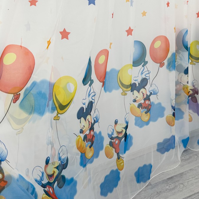 Perdea pentru copii din matase - LA COMANDA pe dimensiunile tale, Mickey cu baloane
