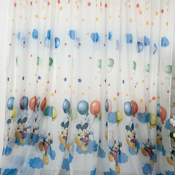 Set Perdea din Voal si Draperie Satinata pentru copii - LA COMANDA pe dimensiunile tale, Mickey cu baloane