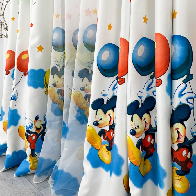 Draperie Satinata pentru copii - LA COMANDA pe dimensiunile tale, Mickey cu baloane