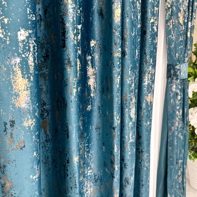 Draperie Catifea cu insertii aurii - LA COMANDA pe dimensiunile tale, Turquoise