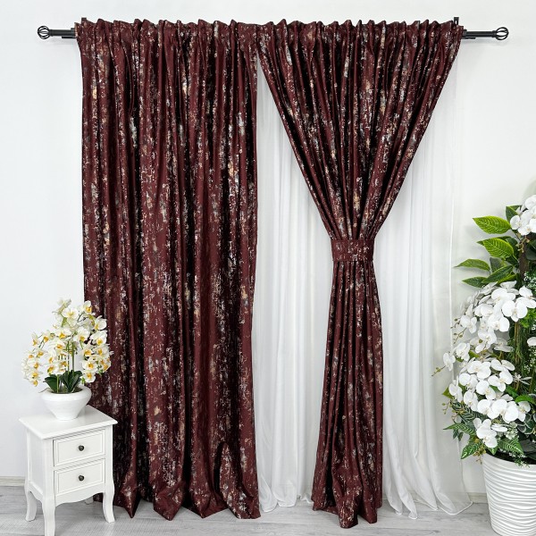 Draperie Catifea CRETA cu insertii aurii, 140cm latime x 260cm înălțime, cu TIV LAT, Visiniu - V10 [1]