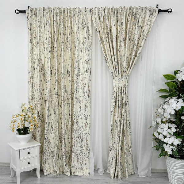 Draperie Catifea cu insertii aurii, Crem unt, 200cm latime x 232cm inaltime, cu rejansa pentru bara [1]