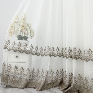 Perdea Melisa din Tulle cu Broderie, Alb - Bej nisipiu, 5m latine x 232cm inaltime, cu rejansa pentru bara