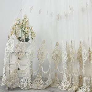 Perdea Emerald din Tulle cu Broderie, model elegant, Alb - Bej, 10m latime x 2.58m, cu rejansa pentru sina