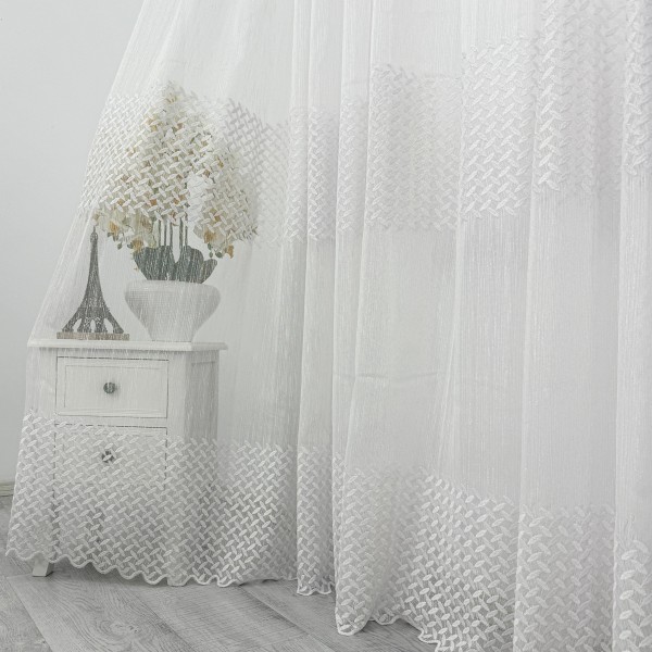Perdea Teresa din Tulle cu Broderie, model elegant, Alb, 5m latime x 232cm inaltime x rejansa pt bara [1]