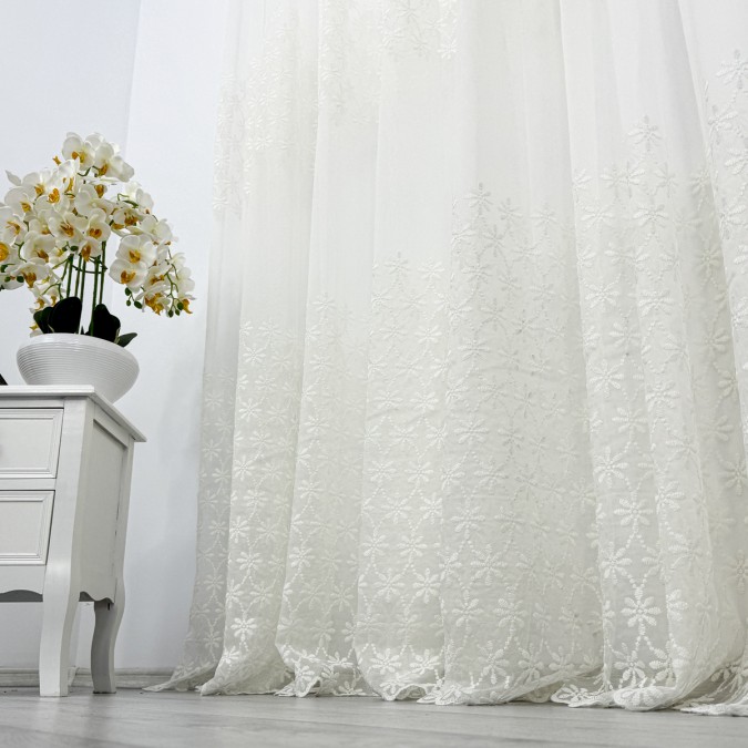 Perdea Snow din Tulle cu Broderie - 500cm x 232cm , rejansa pt. bara , Ivoire