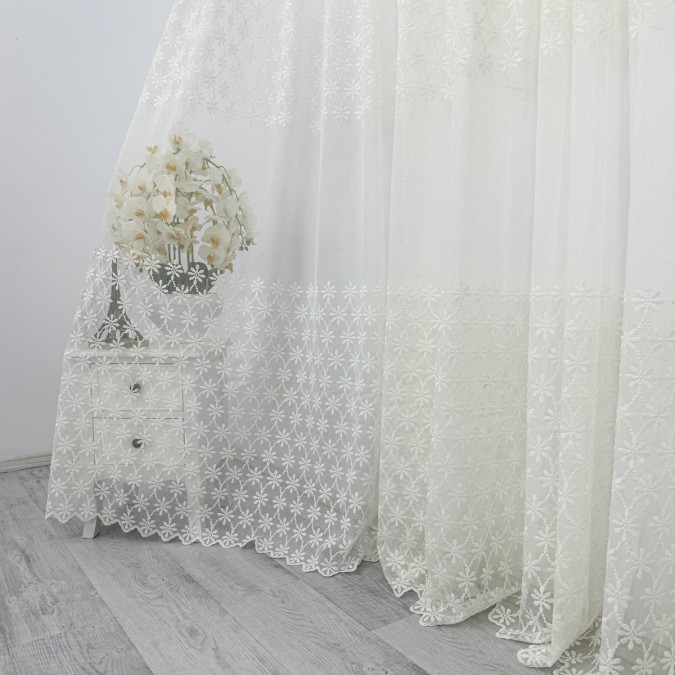 Perdea Snow din Tulle cu Broderie - 500cm x 232cm , rejansa pt. bara , Ivoire