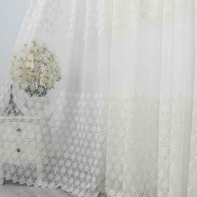 Perdea Snow din Tulle cu Broderie - 500cm x 232cm , rejansa pt. bara , Ivoire