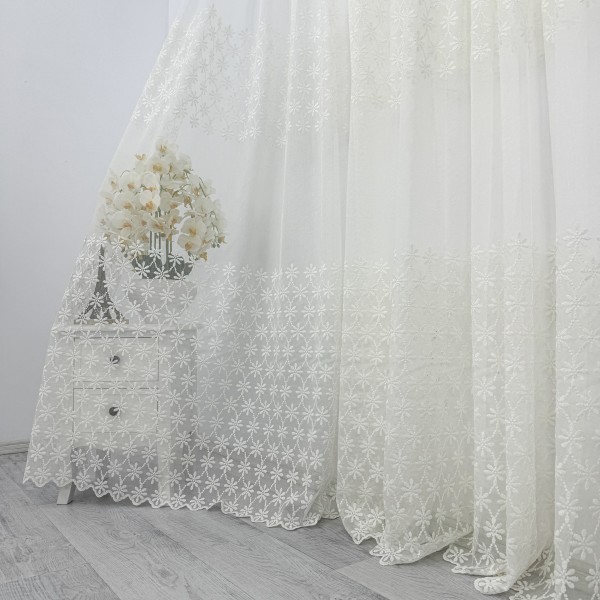 Perdea Snow din Tulle cu Broderie - 500cm x 232cm , rejansa pt. bara , Ivoire [1]