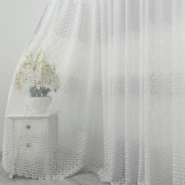 Perdea Roxette din Tulle cu Broderie - 500cm x 232cm, Rejansa pt. bara, model elegant, Alb [1]
