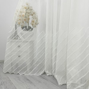 Perdea Mina tip IN Brodat, Ivoire, 140cm latime x 260cm inaltime, cu rejansa pt bara