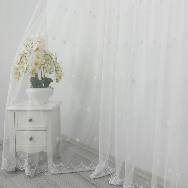 Perdea Oriental din Tulle cu Broderie -500cm x 232cm, Rejansa pt. bara, model elegant, Alb [1]
