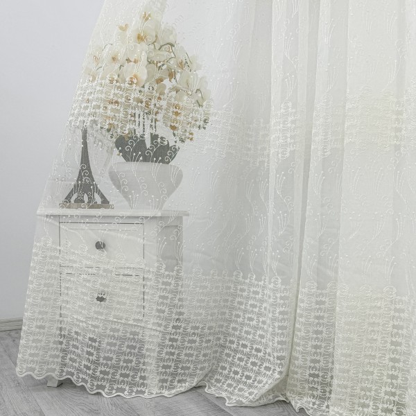 Perdea Roxette din Tulle cu Broderie - 500cm x 232cm, Rejansa pt. bara , model elegant, Ivoire [1]