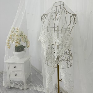 Perdea Oriental din Tulle cu Broderie, model elegant, Ivoire, 100cm latime x 260cm inaltime, cu rejansa pt bara