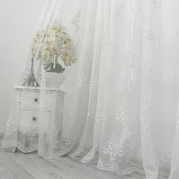 Perdea Nature din Tulle cu Broderie - 500cm x 232cm , rejansa pt.bara , Alb [1]