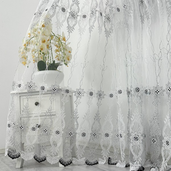 Perdea Merry din Tulle cu Broderie , model elegant, Alb - Negru- 200x270 cm , rejansa pt. bara  [1]